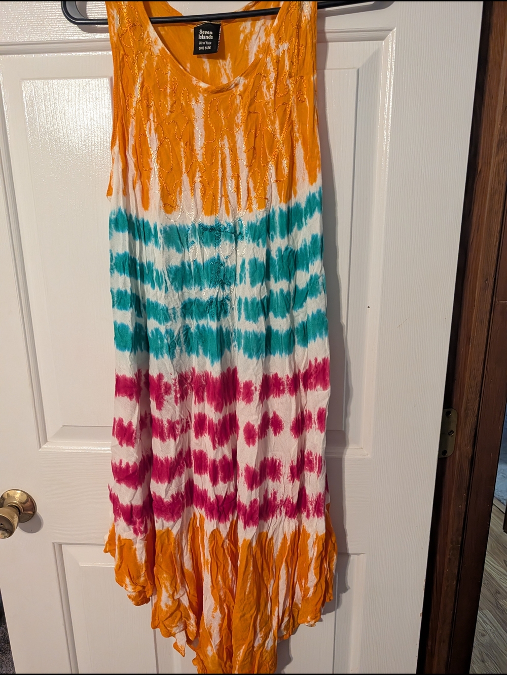 Seven Islands NY Tie Dye Embroidered Boho Midi Dress One Size